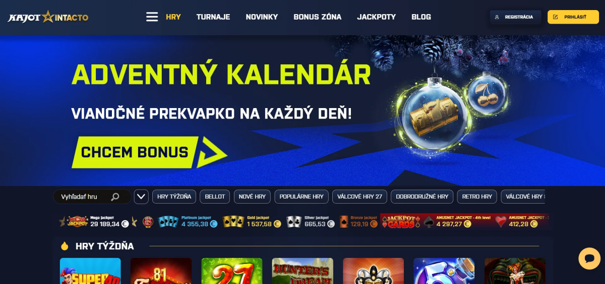 Kajot Intacto online kasíno na Slovensku – hlavná stránka